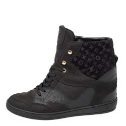 مملوكة مسبقًا Louis Vuitton Black Monogram Suede and Leather Cliff Top Lace Up Sneakers Size 41