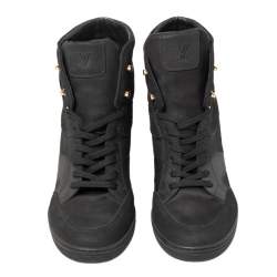 مملوكة مسبقًا Louis Vuitton Black Monogram Suede and Leather Cliff Top Lace Up Sneakers Size 41