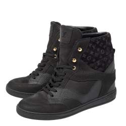 مملوكة مسبقًا Louis Vuitton Black Monogram Suede and Leather Cliff Top Lace Up Sneakers Size 41