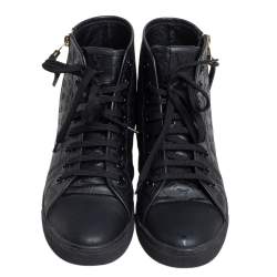 Louis Vuitton Black Monogram Embossed Leather Punchy High Top Sneakers Size 39.5