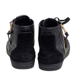 مملوكة مسبقًا حذاء رياضي لوي فيتون برقبة مرتفعة بانشي جلد نقش مونوغرامي أسود مقاس 37