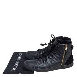 Louis Vuitton Black Monogram Embossed Leather Punchy High Top Sneakers Size 39.5
