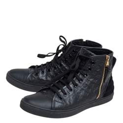 مملوكة مسبقًا حذاء رياضي لوي فيتون برقبة مرتفعة بانشي جلد نقش مونوغرامي أسود مقاس 37