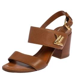 Louis Vuitton Tan Laser Cut Leather Wooden Slide Clog Sandals Size 41 Louis  Vuitton