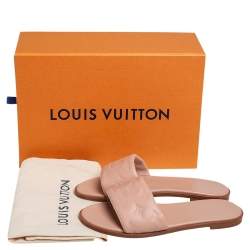Pre Owned Louis Vuitton Beige Monogram Embossed Leather Revival Flat Flat Mule Size 38