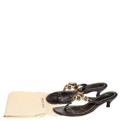 Louis Vuitton Brown Leather LV Charms Thong Sandals Size 40.5