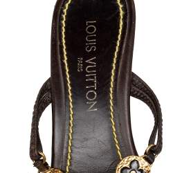 Louis Vuitton Brown Leather LV Charms Thong Sandals Size 40.5