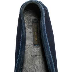 Pre Owned حذاء لوفرز لوي فيتون سويدي أزرق كحلي مزين شعار الماركة سليب أون مقاس 36