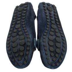 Pre Owned حذاء لوفرز لوي فيتون سويدي أزرق كحلي مزين شعار الماركة سليب أون مقاس 36