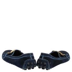 Pre Owned حذاء لوفرز لوي فيتون سويدي أزرق كحلي مزين شعار الماركة سليب أون مقاس 36