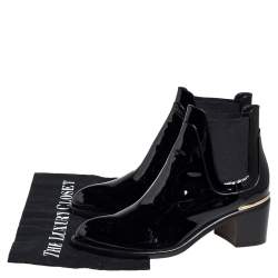 Pre Owned Louis Vuitton Black Patent Leather Chelsea Ankle Boots Size 37