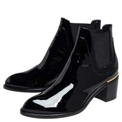 Pre Owned Louis Vuitton Black Patent Leather Chelsea Ankle Boots Size 37