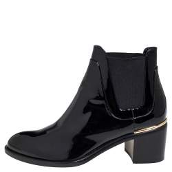 Pre Owned Louis Vuitton Black Patent Leather Chelsea Ankle Boots Size 37