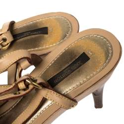 مملوكة مسبقًا صندل لوي فيتون جلد أزرق/بيج ودينم مونوغرامي نعل سميك بحزام للكاحل مقاس 39.5