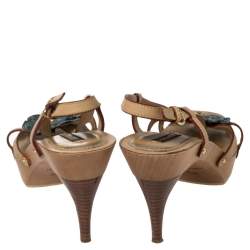 مملوكة مسبقًا صندل لوي فيتون جلد أزرق/بيج ودينم مونوغرامي نعل سميك بحزام للكاحل مقاس 39.5