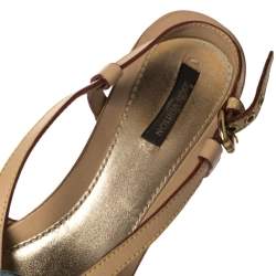 مملوكة مسبقًا صندل لوي فيتون جلد أزرق/بيج ودينم مونوغرامي نعل سميك بحزام للكاحل مقاس 39.5