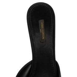 Pre Owned Louis Vuitton Black Satin Embellished Peep Toe Slide Sandals Size 40