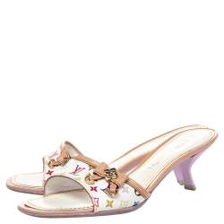 Pre Owned Louis Vuitton Multicolor Monogram Canvas And Leather Slide Sandals Size 37