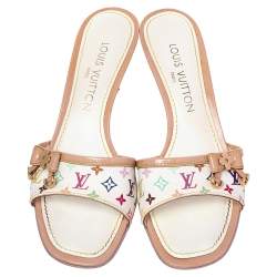 Pre Owned Louis Vuitton Multicolor Monogram Canvas And Leather Slide Sandals Size 37