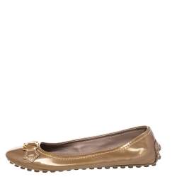 Pre Owned Louis Vuitton Gold Patent Leather Ballet Flats Size 36