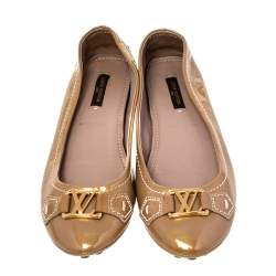Pre Owned Louis Vuitton Gold Patent Leather Ballet Flats Size 36