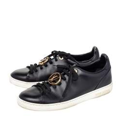 Louis Vuitton Black Leather Front Row Line Sneakers Size 38