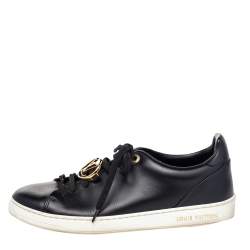 Louis Vuitton Black Leather Front Row Line Sneakers Size 38