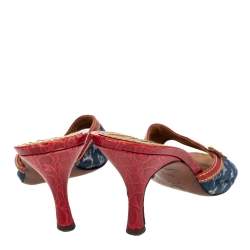 Pre Owned Louis Vuitton Blue/Red Monogram Denim And Leather Sandals Size 38.5