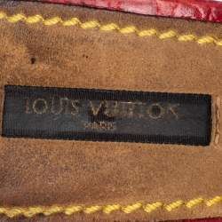 Pre Owned Louis Vuitton Blue/Red Monogram Denim And Leather Sandals Size 38.5
