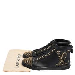 Louis Vuitton Black Leather Studded Punchy High Top Sneakers Size 37