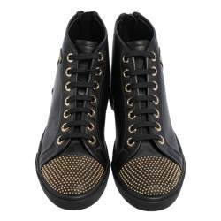 Louis Vuitton Black Leather Studded Punchy High Top Sneakers Size 37