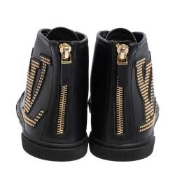 Louis Vuitton Black Leather Studded Punchy High Top Sneakers Size 37