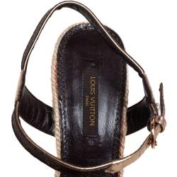Pre Owned Louis Vuitton Monogram Canvas and Metallic Gold Leather Bahamas Espadrille Wedge Sandals Size 39