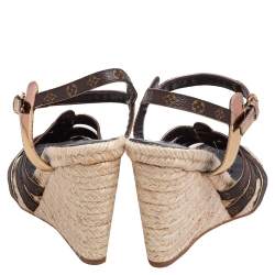 Pre Owned Louis Vuitton Monogram Canvas and Metallic Gold Leather Bahamas Espadrille Wedge Sandals Size 39