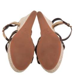 Pre Owned Louis Vuitton Monogram Canvas and Metallic Gold Leather Bahamas Espadrille Wedge Sandals Size 39