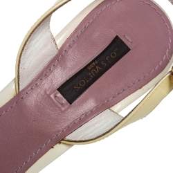 Pre Owned Louis Vuitton Cream/Brown Monogram Canvas and Patent Leather Lasercut Slingback Sandals Size 40