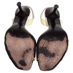 Pre Owned Louis Vuitton Cream/Brown Monogram Canvas and Patent Leather Lasercut Slingback Sandals Size 40