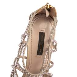 مملوكة مسبقًا Louis Vuitton Beige Satin, and  Suede Crystal Embellished Cut Out Sandals Size 39