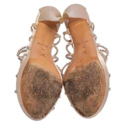 مملوكة مسبقًا Louis Vuitton Beige Satin, and  Suede Crystal Embellished Cut Out Sandals Size 39