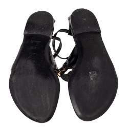 مملوكة مسبقًا صندل إصبع لوي فيتون جلد أسود سير كاحل مقاس 37.5