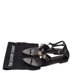 مملوكة مسبقًا صندل إصبع لوي فيتون جلد أسود سير كاحل مقاس 37.5