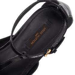 مملوكة مسبقًا صندل إصبع لوي فيتون جلد أسود سير كاحل مقاس 37.5