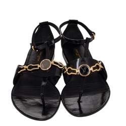 مملوكة مسبقًا صندل إصبع لوي فيتون جلد أسود سير كاحل مقاس 37.5