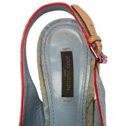 Pre Owned Louis Vuitton Bleached Monogram Denim Espadrille Wedge Slingback Sandals Size 37.5