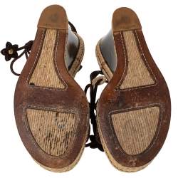 Pre Owned صندل إسبادريل لوي فيتون ملتف حول الكاحل نعل سميك كعب روكي مزخرف سويدي بني مقاس 37.5