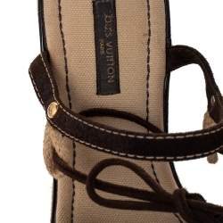 Pre Owned صندل إسبادريل لوي فيتون ملتف حول الكاحل نعل سميك كعب روكي مزخرف سويدي بني مقاس 37.5