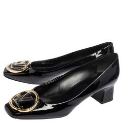 Pre Owned حذاء كعب عالي لوي فيتون مادلين جلد لامع أسود مقاس 38