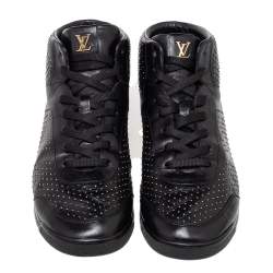 Pre Owned حذاء رياضي لوي فيتون ج لد أسود مزخرف بعنق مرتفع مقاس 39