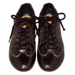 مملوكة مسبقًا حذاء رياضي لوي فيتون كانفاس مين لين مونوغرامي وجلد بني بعنق منخفض مقاس 39