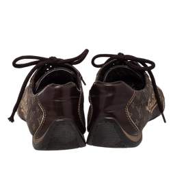 مملوكة مسبقًا حذاء رياضي لوي فيتون كانفاس مين لين مونوغرامي وجلد بني بعنق منخفض مقاس 39